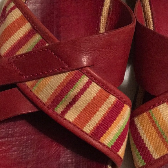 Timberland Red Leather/Canvas Sandals Slides sz 7 - Picture 3 of 8